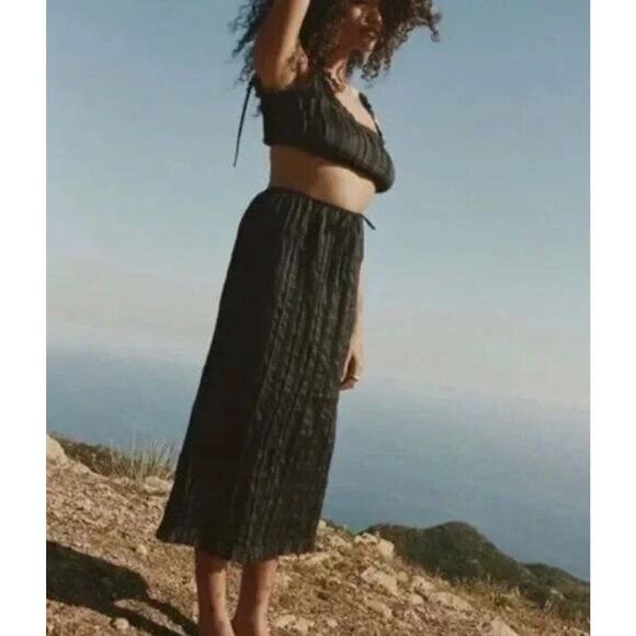 DOEN Sz M Medium Black Ramie Pintuck Renaud Ramie Skirt - Picture 5 of 9